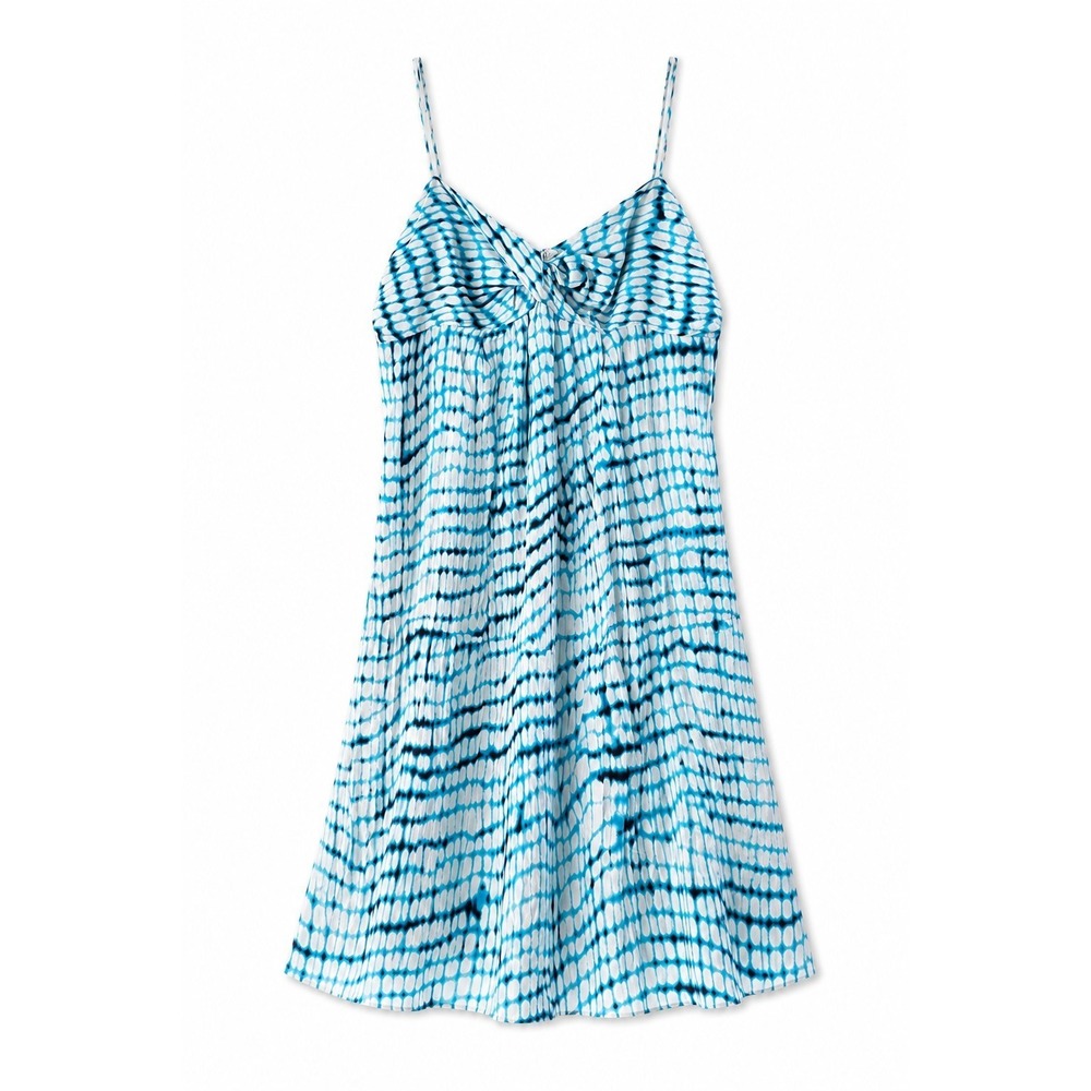 Ann Taylor Petite 8P 100%‎ Silk Blue Tie Dye Empire Sundress Spaghetti Strap